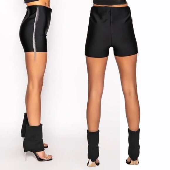 NWOT Akira Rhinestone Fringe Trim Shorts Haigh Waist Black Size XL - Picture 2 of 16
